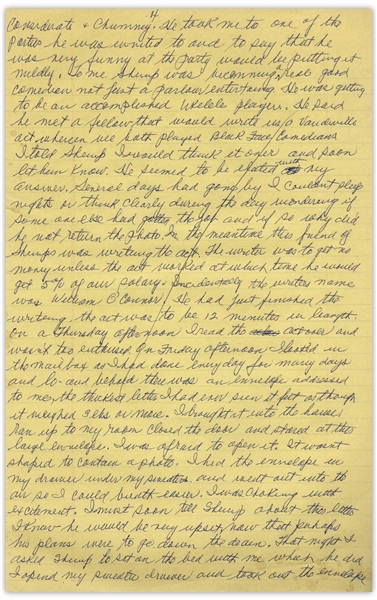 Moe Howard's Handwritten Manuscript Page When Writing His Autobiography -- Moe's About to Get the Showboat Job Based on a False Photo, ''I was choking with excitement'' -- Single 8'' x 12.5'' Page